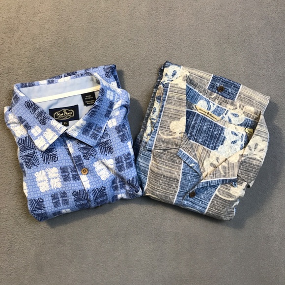 Lot of 2 Aloha Hawaiian Shirts Tommy Bahama & Nat Nast Mens XL Blue Gray White - Picture 3 of 13